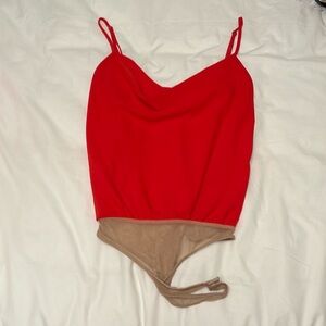 Red cowl neck bodysuit
